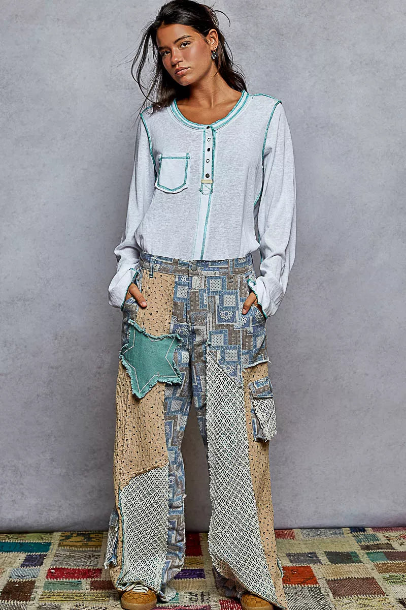 Long Sleeve Top with Contrast Stitching