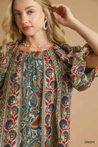 Boho Floral Stripe Puff Sleeve Blouse