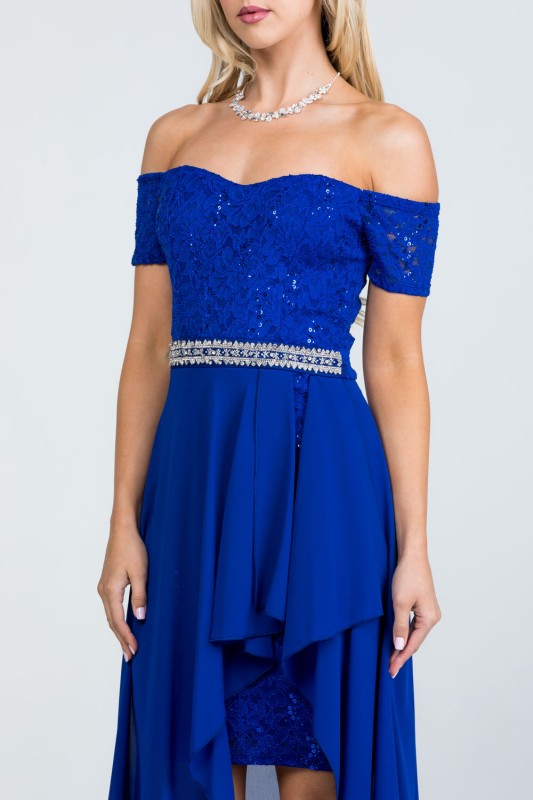 Embellished Waist High-Low Cocktail Dress