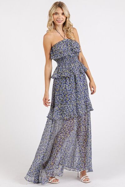 Ruffled Smocked Floral Maxi Dress