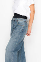 Adjustable Hem Knit Band Wide Leg Jeans