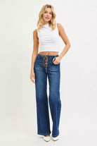 High Rise Wide Leg Jeans with Front Tie Detail