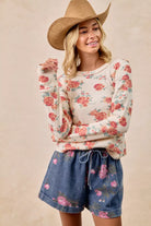 Floral Washed Waffle Thermal Top