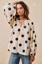 Polka Dot Balloon Sleeves Blouse