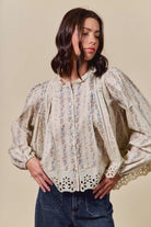 Floral Print Lace Button Down Shirt