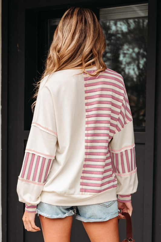 Striped Patchwork Henley Top