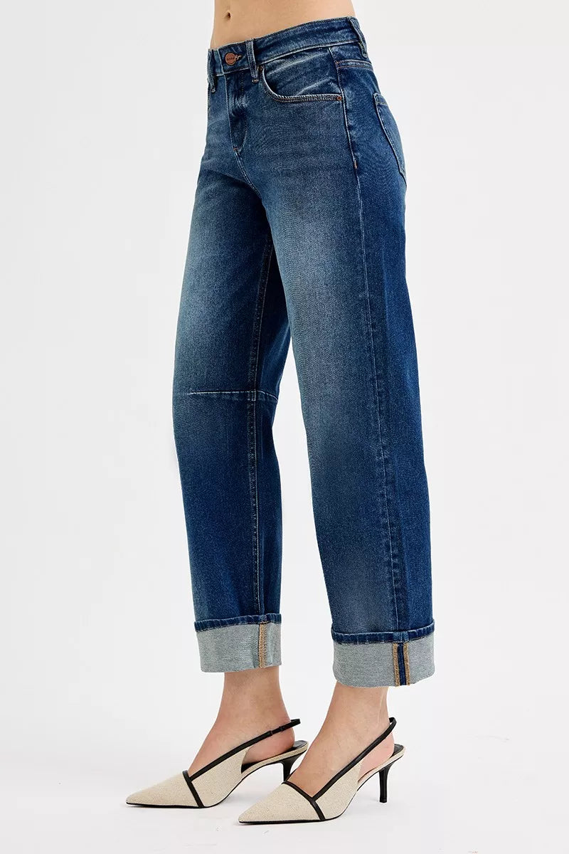 Slouchy Crop Barrel Cuffed Jeans