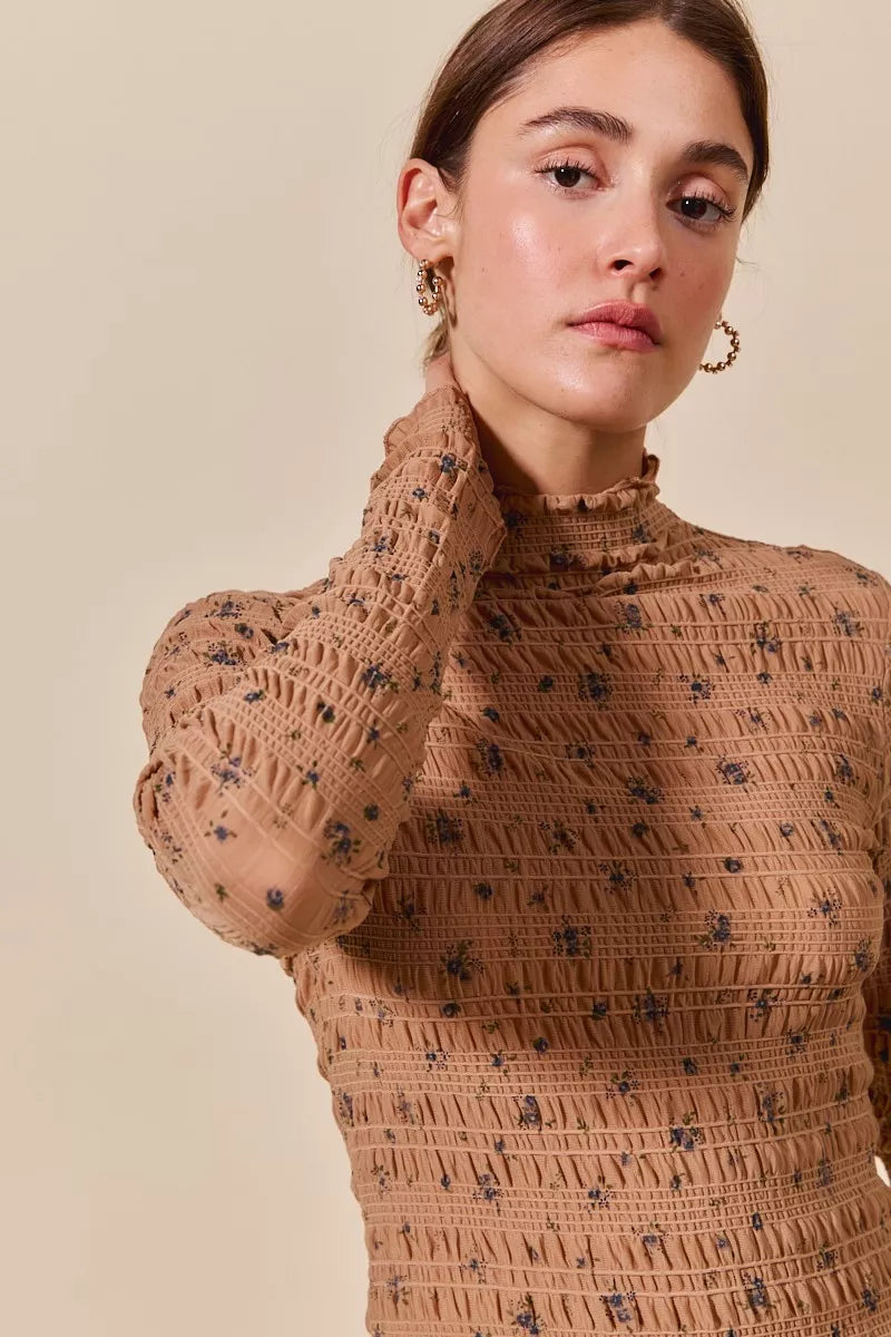 Floral Print Textured Knit Top