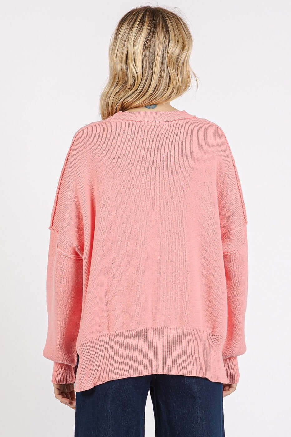 Side Slit Round Neck Drop Shoulder Sweater