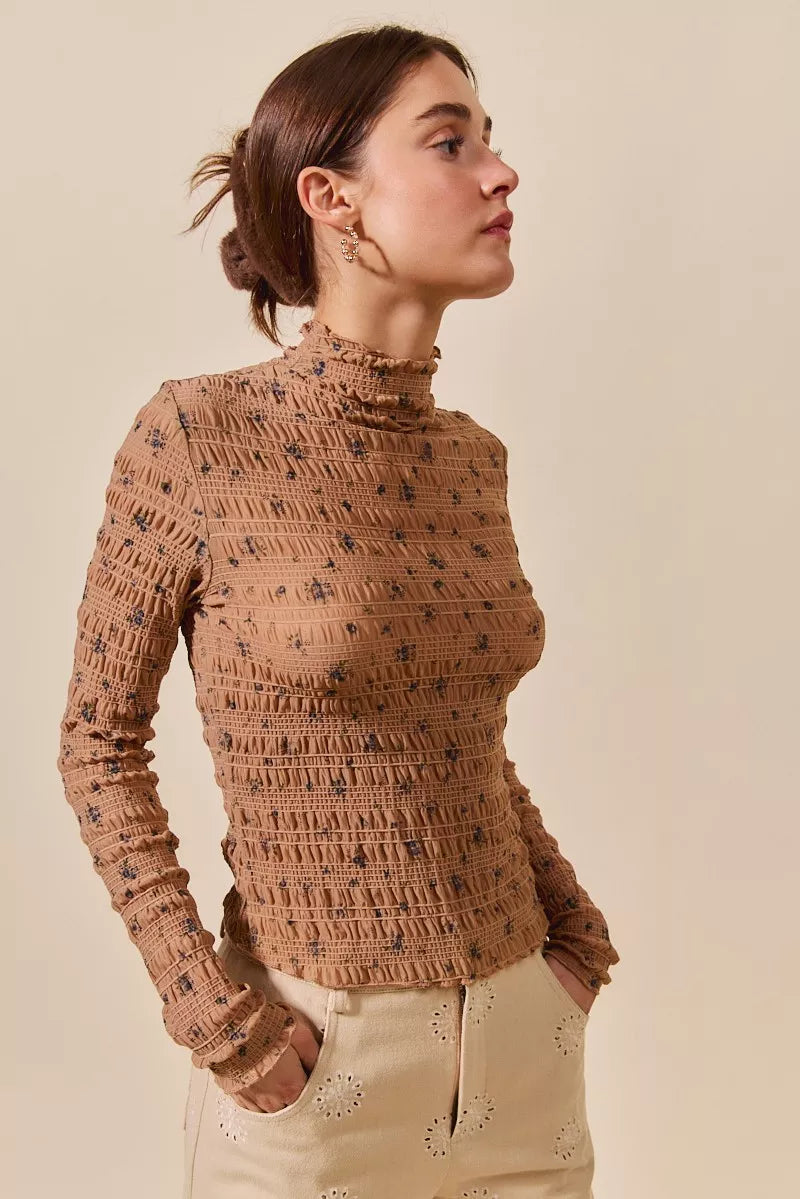 Floral Print Textured Knit Top