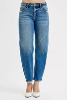 Tummy Control High Rise Ankle Slim Barrel Jeans