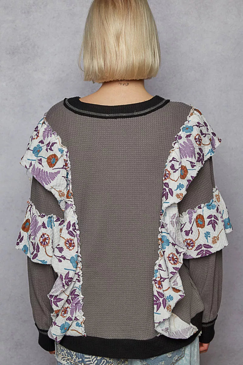 Sweater with Floral Ruffle Detail