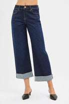 Mid Rise Fit Ankle Wide Roll Up Jeans