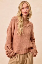 BiBi Chunky Knit Sweater with Flower Detail Sleeves