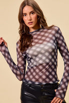 Plaid Mesh Knit Top with Thumb Opening