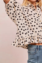 Polka Dot Peplum Top with Front Button