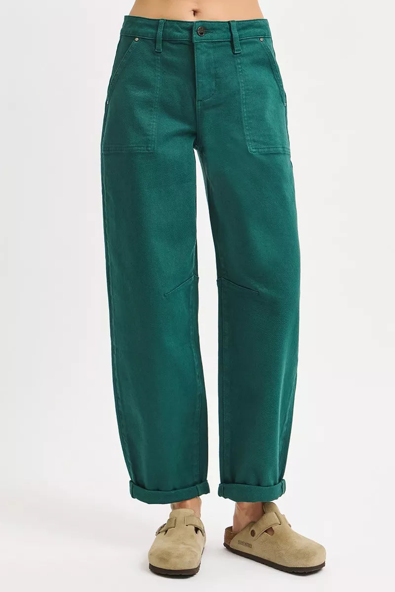High Rise Ankle Cuffed Barrel Pants