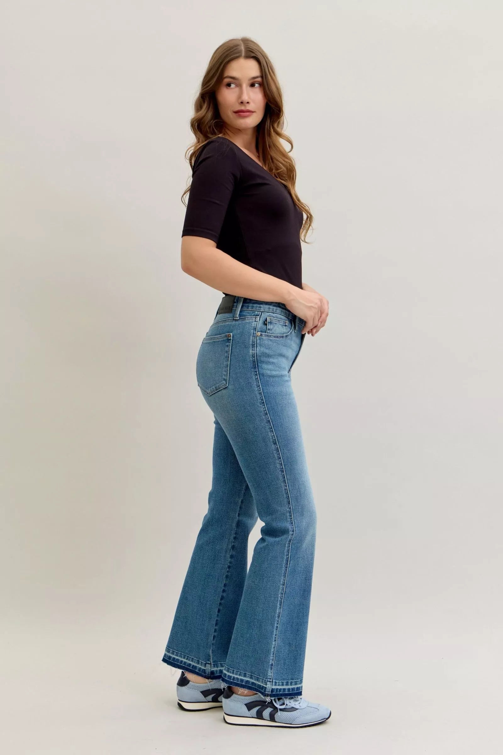 Mid Rise Slim Bootcut Tummy Control Release Hem Jeans
