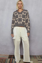 Heart Pattern Checkered Sweater