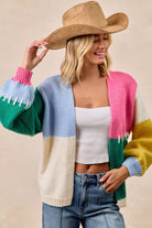 Color Block Open Front Cardigan