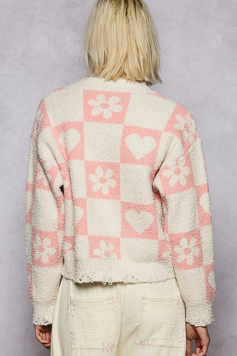 Heart Pattern Checkered Sweater