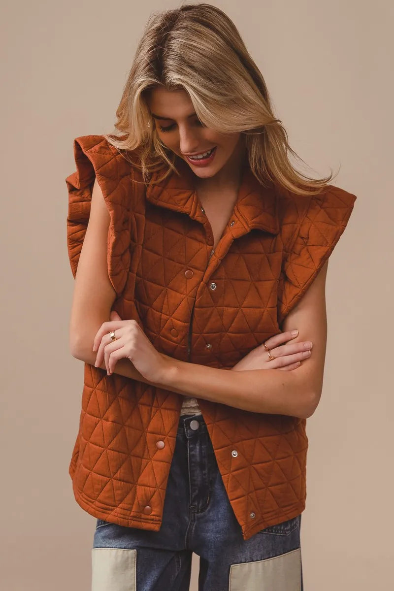 Quilted Knit Ruffle Sleeve Vest