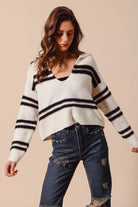 Fuzzy Stripe Deep U-Neck Sweater