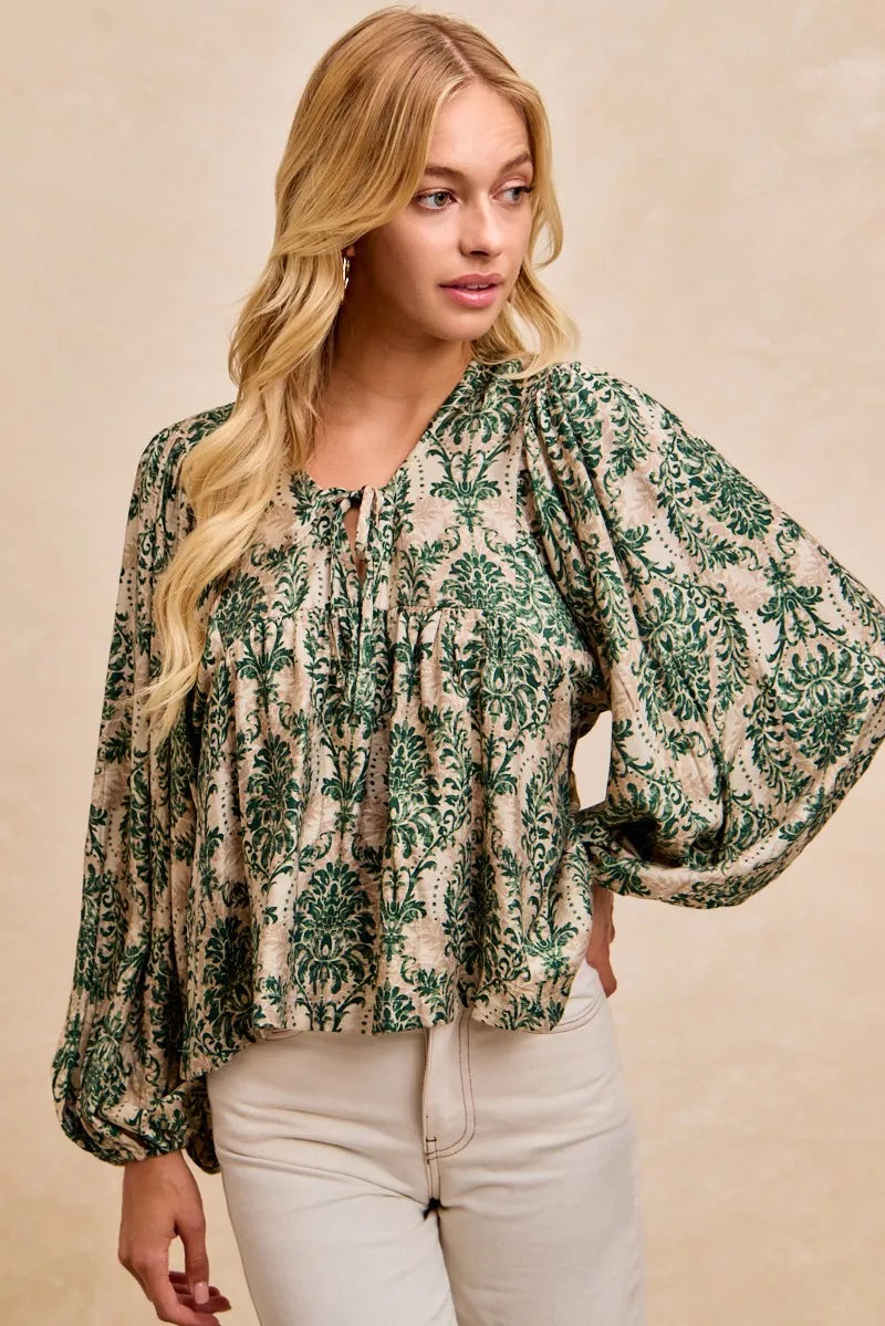 Printed Woven Front Tied Blouse