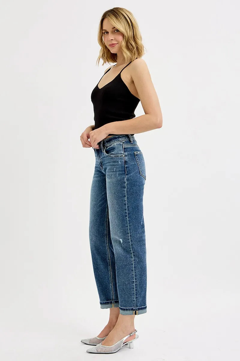Mid Rise Crop Boyfriend Jeans