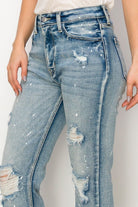 High Rise Distressed Straight Jeans
