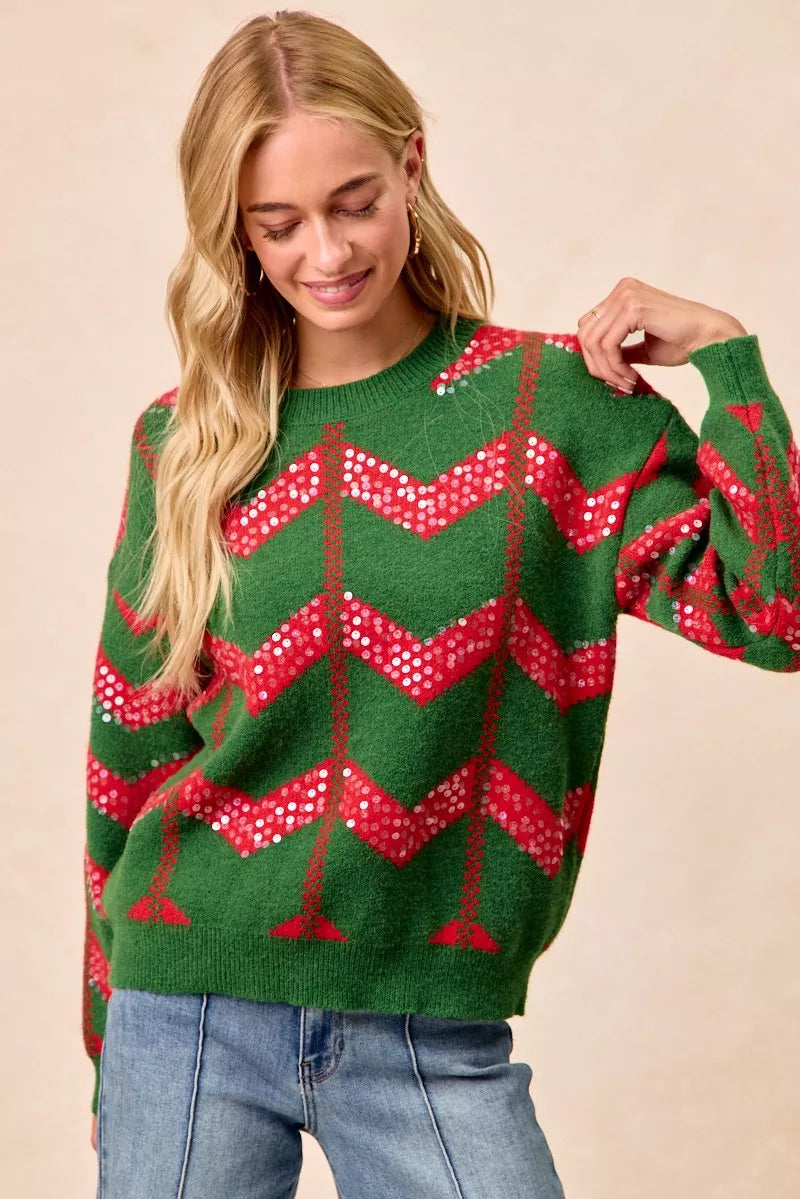 Chevron Sequins Detail Sweater