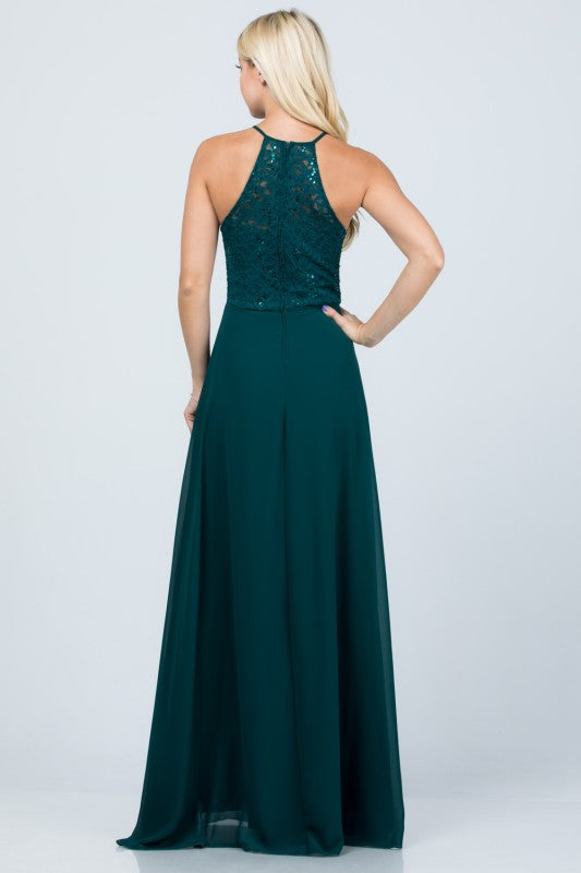 Halter Neck Full-Length A-Line Dress