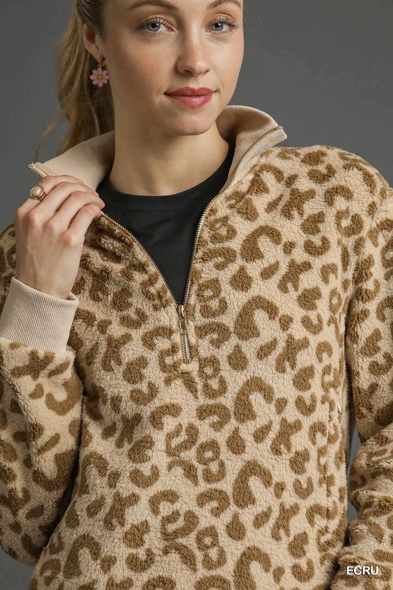 Leopard Print Quarter-Zip Sweatshirt