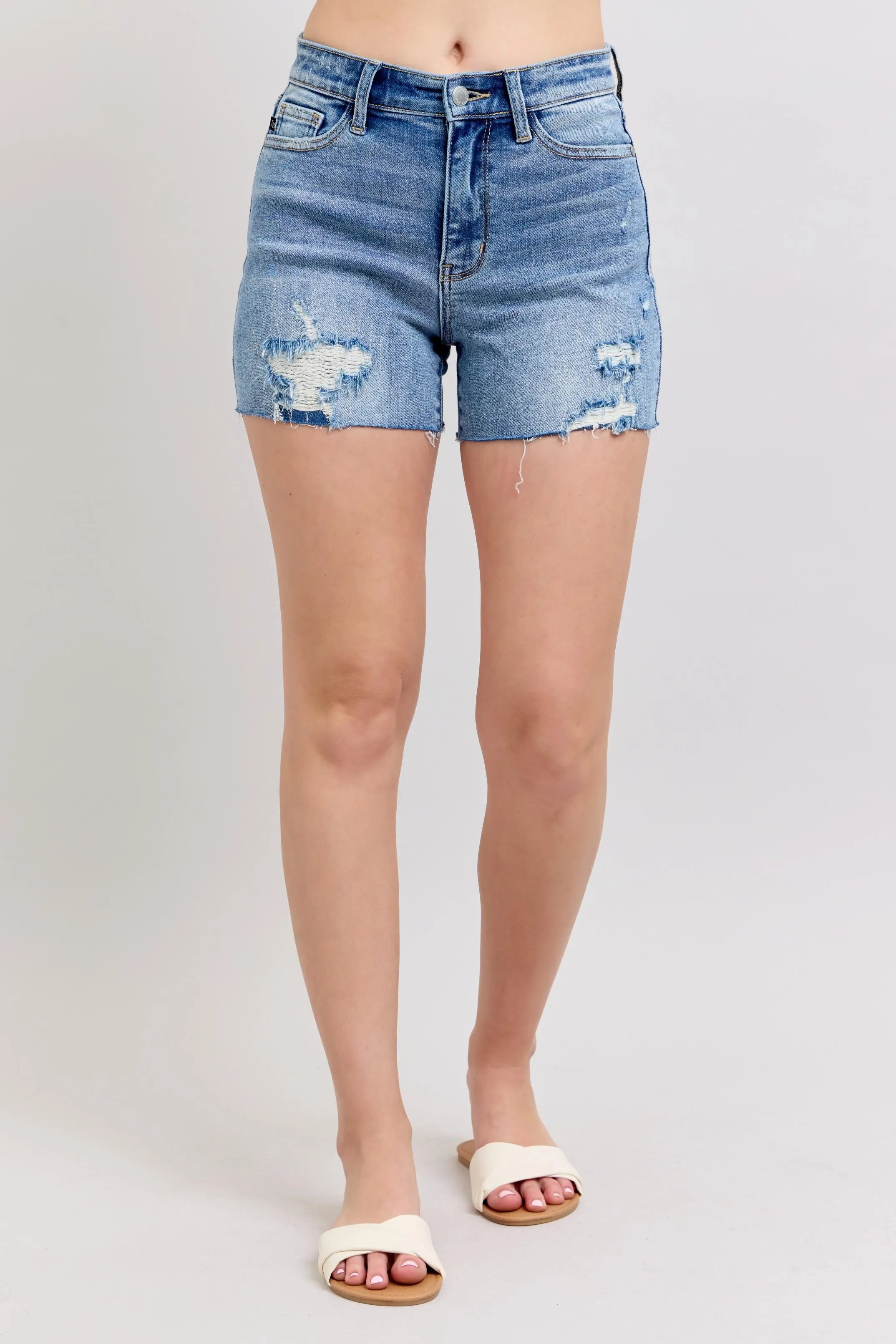High Waist Destroyed Denim Shorts