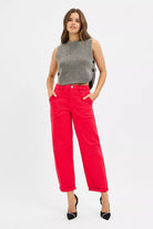 High Rise Ankle Cuffed Barrel Pants