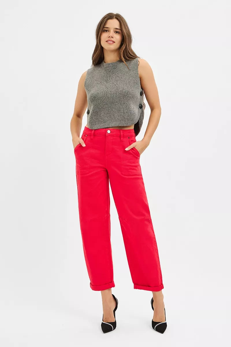 High Rise Ankle Cuffed Barrel Pants