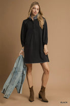 French Terry Balloon Sleeve Shift Dress