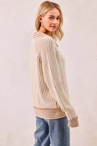 Half Button Ribbed Two Tone Sweater