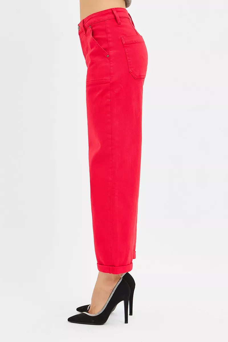 High Rise Ankle Cuffed Barrel Pants