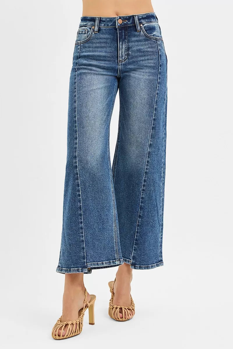 High Rise Crop Wide Leg Jeans with Step Hem