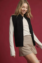 Zip-Up Sweater Vest with Ribbed Trim
