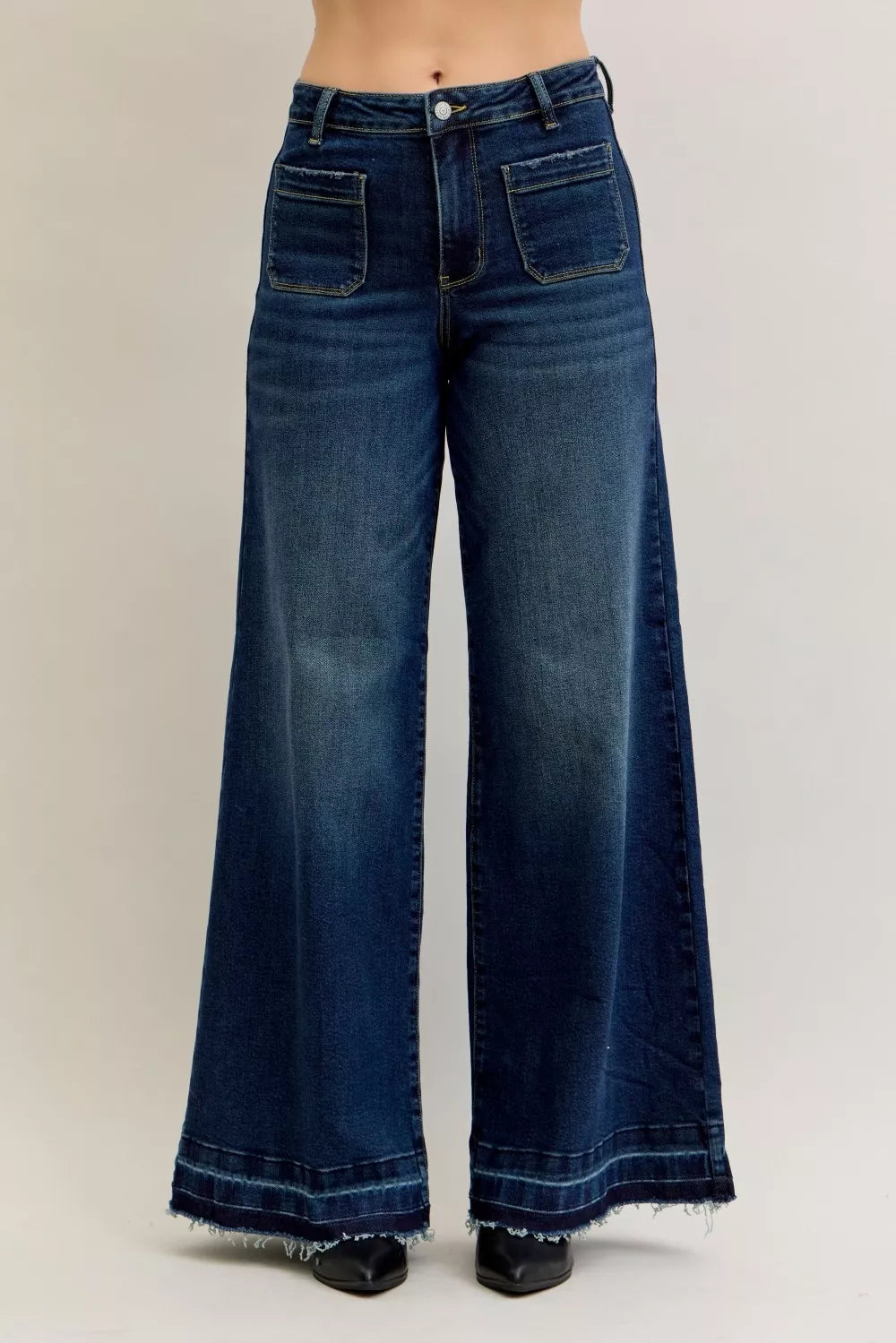 Judy Blue High Waist Palazzo Jeans with Front Patch Pockets