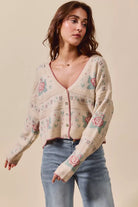 SO ME Floral Pattern Long Sleeve Button Sweater Cardigan