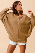 Loose Fit Exposed Seam Slouchy Boucle Sweater