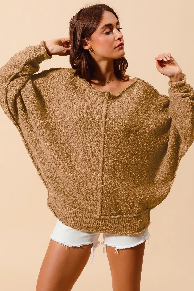 Loose Fit Exposed Seam Slouchy Boucle Sweater