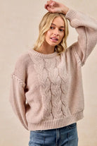 Cable Knit Sweater with Shoulder Braid Detail