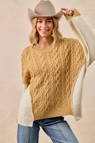 BiBi Cable Knit With Hacci Combo Sweater With Uneven Hem Detail