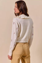 Collared Floral Embroidered Button Down Cardigan