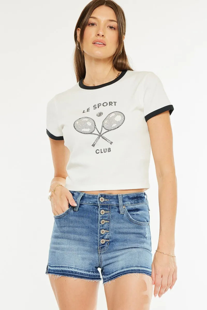 High Rise Release Hem Denim Shorts