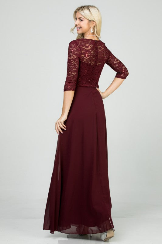 Chiffon Lace Half Sleeve Full-Length Dress